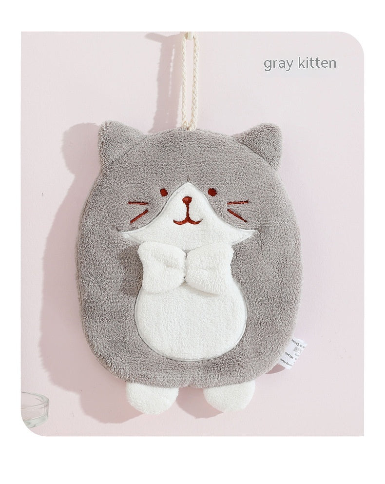 Hand Towel Hanging Cute Kitten Absorbent Lint-free Household Kitchen