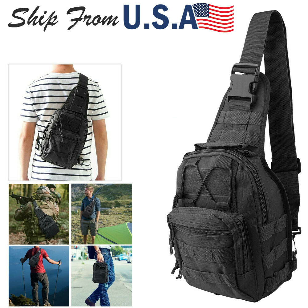 Men Backpack Tactical Sling Bag Chest Shoulder Body Molle Day Pack Pouch Black