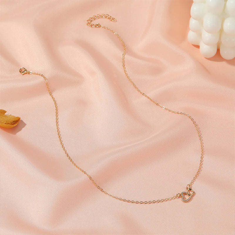 Love Necklace Temperament Double Peach Heart Pendant Clavicle Chain