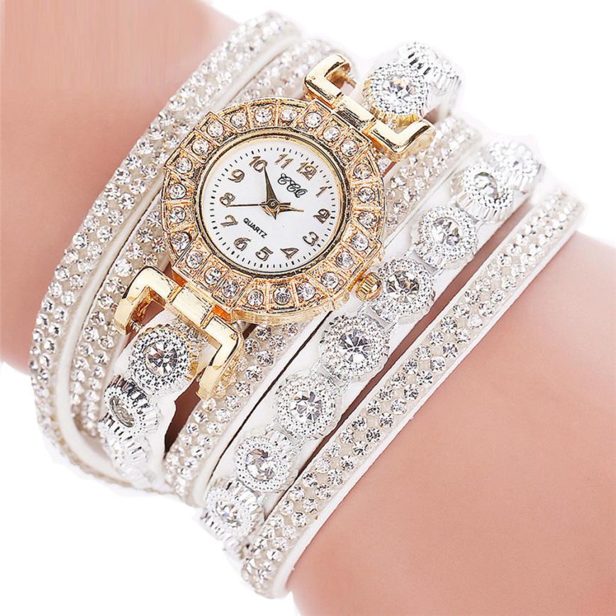 Relogio masculino Women Quartz Women PU Leather Rhinestone Watch Bracelet Watches