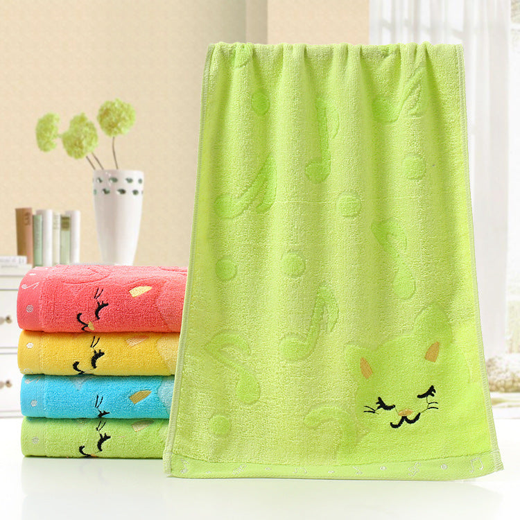 Bamboo Fiber Children's Jacquard Embroidery Notes Cat Small Towel