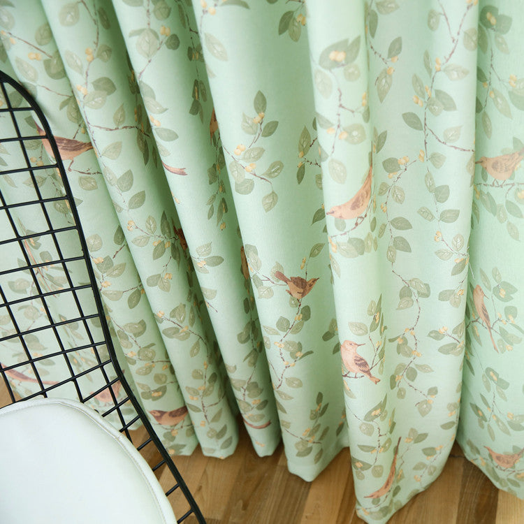 Bird Green Leaf Curtain Korean Bay Window Balcony Mesh Curtains