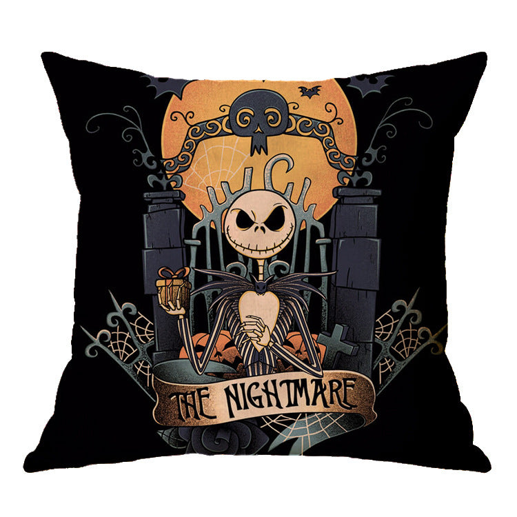 Linen Skull Halloween Pillow Cover