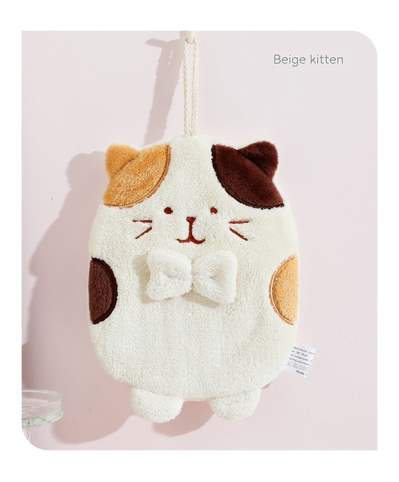 Hand Towel Hanging Cute Kitten Absorbent Lint-free Household Kitchen