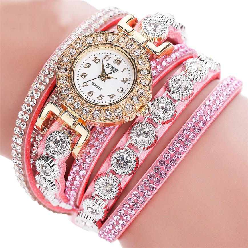 Relogio masculino Women Quartz Women PU Leather Rhinestone Watch Bracelet Watches