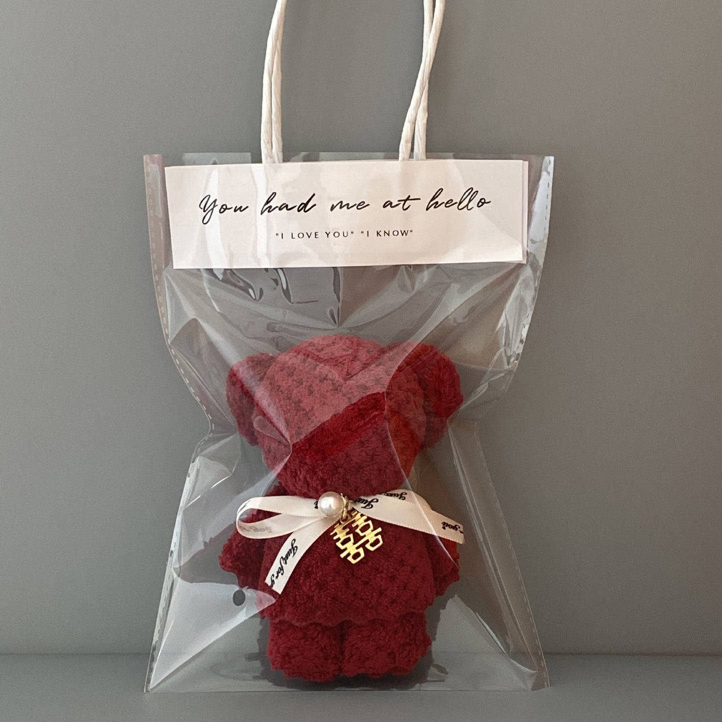 Bear Coral Velvet Towel Gift Handbag