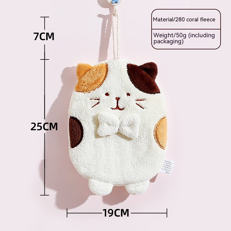 Hand Towel Hanging Cute Kitten Absorbent Lint-free Household Kitchen